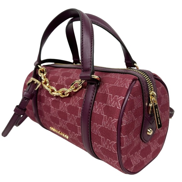 Michael Kors Zooey Barrel Medium Messenger Crossbody Bag Mulberry MK Jacquard - Picture 6 of 7
